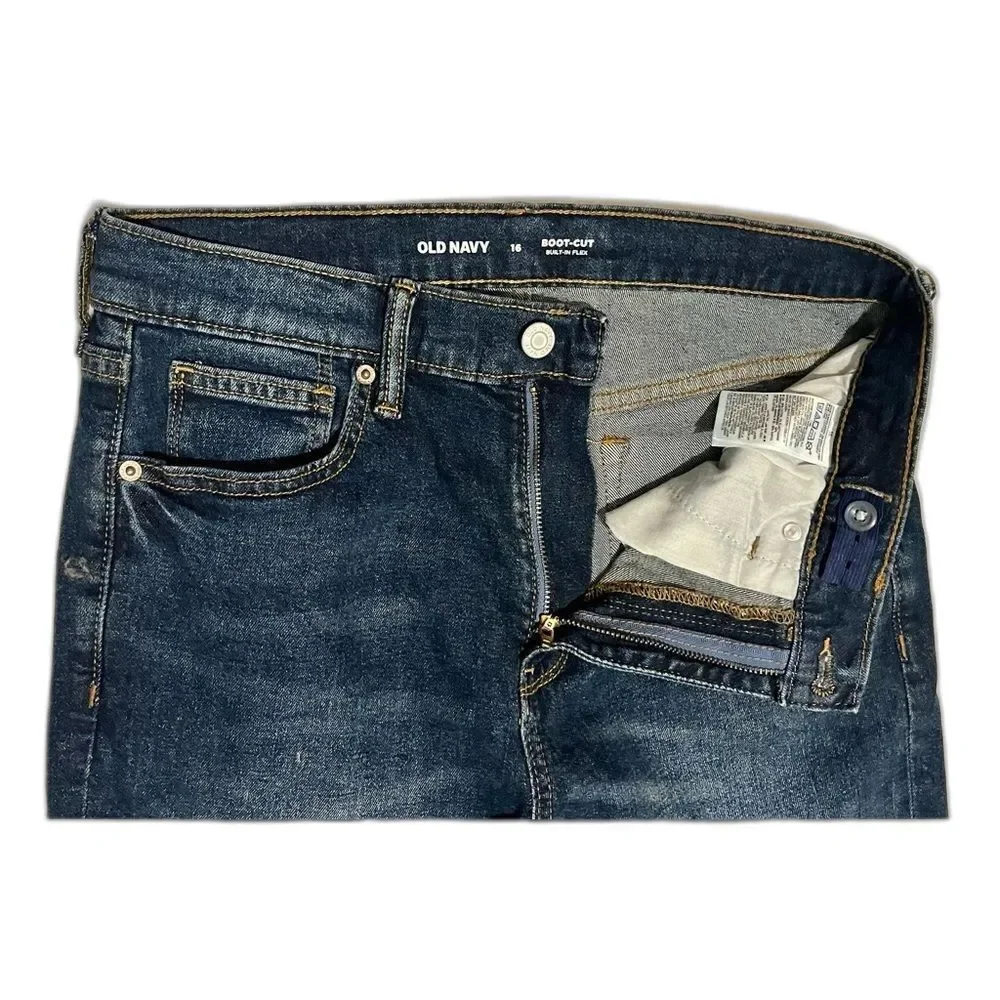Old Navy Kids Dark Blue Bootcut Built-In Flex Adjustable Waist Blue Jeans Sz 16